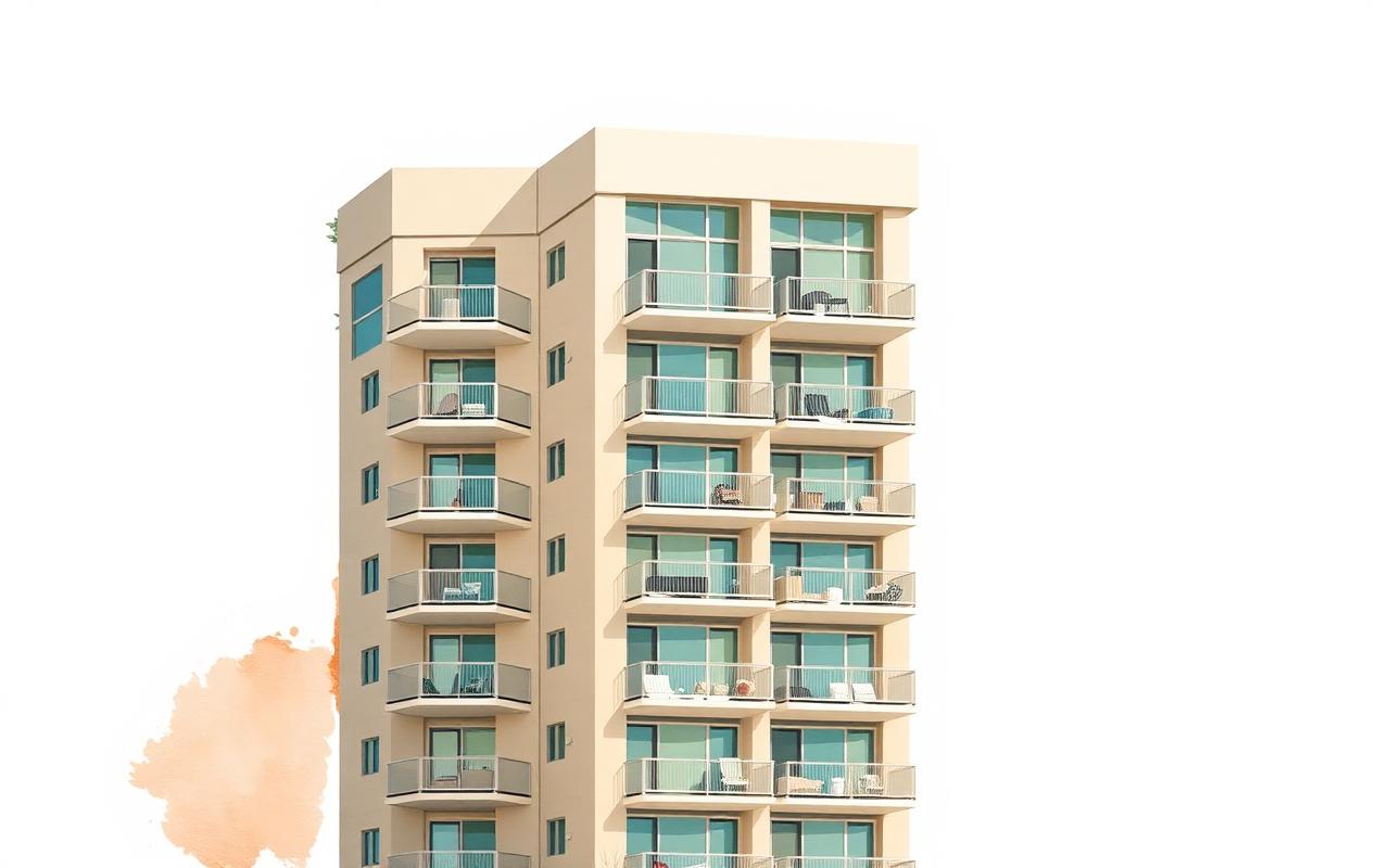 Illustration of a condominium building with balconies